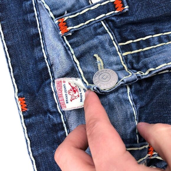 True Religion Jeans Size 38 RICKY SUPER T Blue Trashed Painter Denim - Picture 8 of 9